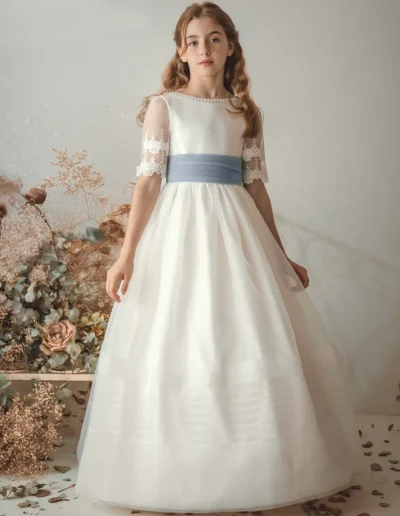 vestido comunión niña lazo azul
